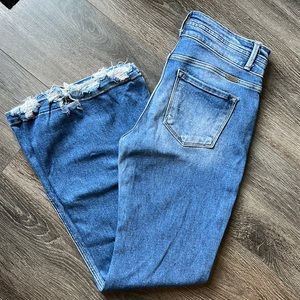 Kancan high rise flare with frayed hem. Size 28.